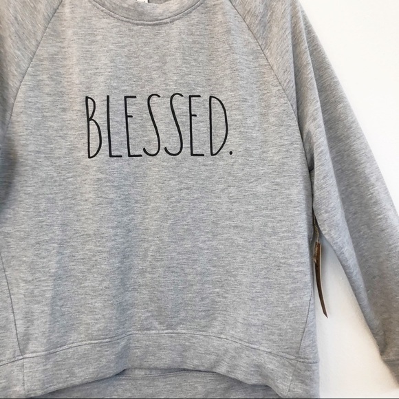 RAE DUNN NWT “Blessed” Crewneck Sweatshirt Top Size Medium in Heather Gray - Picture 4 of 12